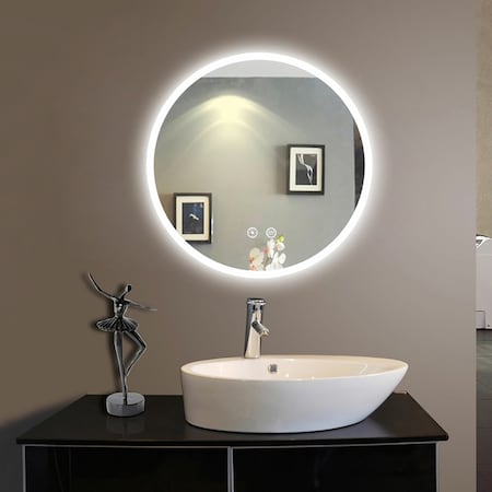 KETCHAM 30 "H x Frosted Glass Edge Mirror, LED Mirror ORB-30P